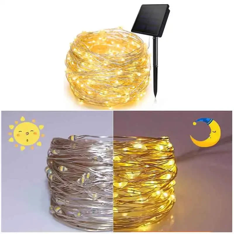 Luz solar led ao ar livre à prova dwaterproof água luzes de fadas corda natal dia das bruxas decoração festão jardim lâmpada led fontes festa