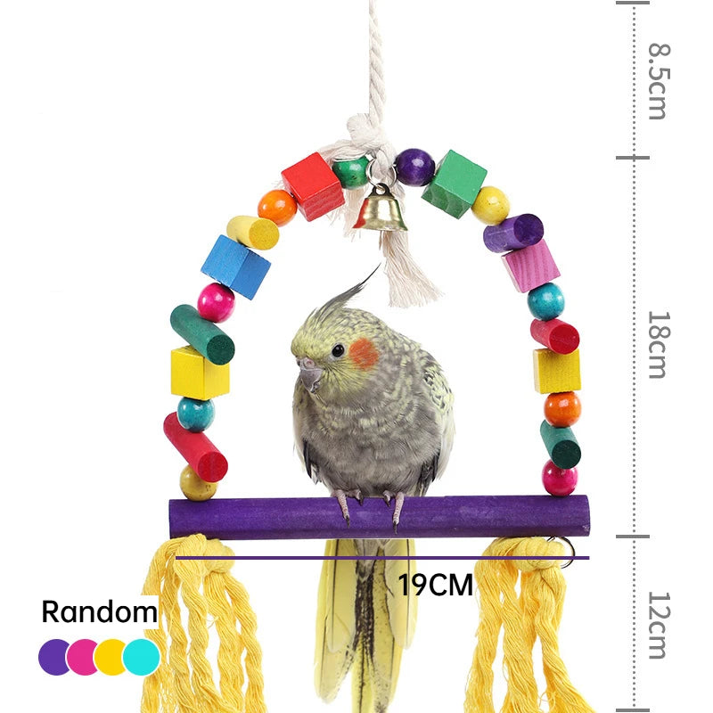 Brinquedos de balanço para pássaros de estimação, suporte de balanço de madeira para papagaio, suprimentos para animais de estimação, balanço colorido aleatório