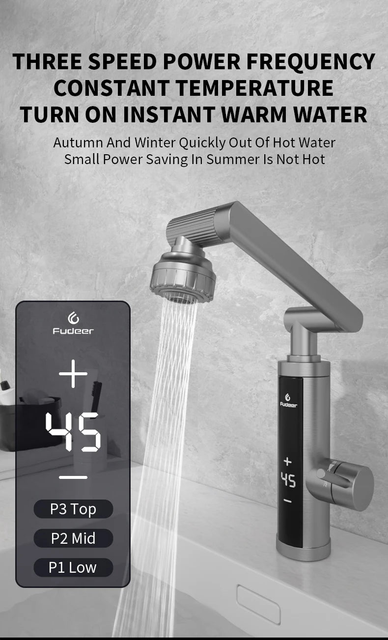 Fudeer 3400W 220V Cozinha Elétrica Aquecedor de Água Torneira Instantânea de Aço Inoxidável Torneira de Água Aquecedor Torneira de Aquecimento Frio