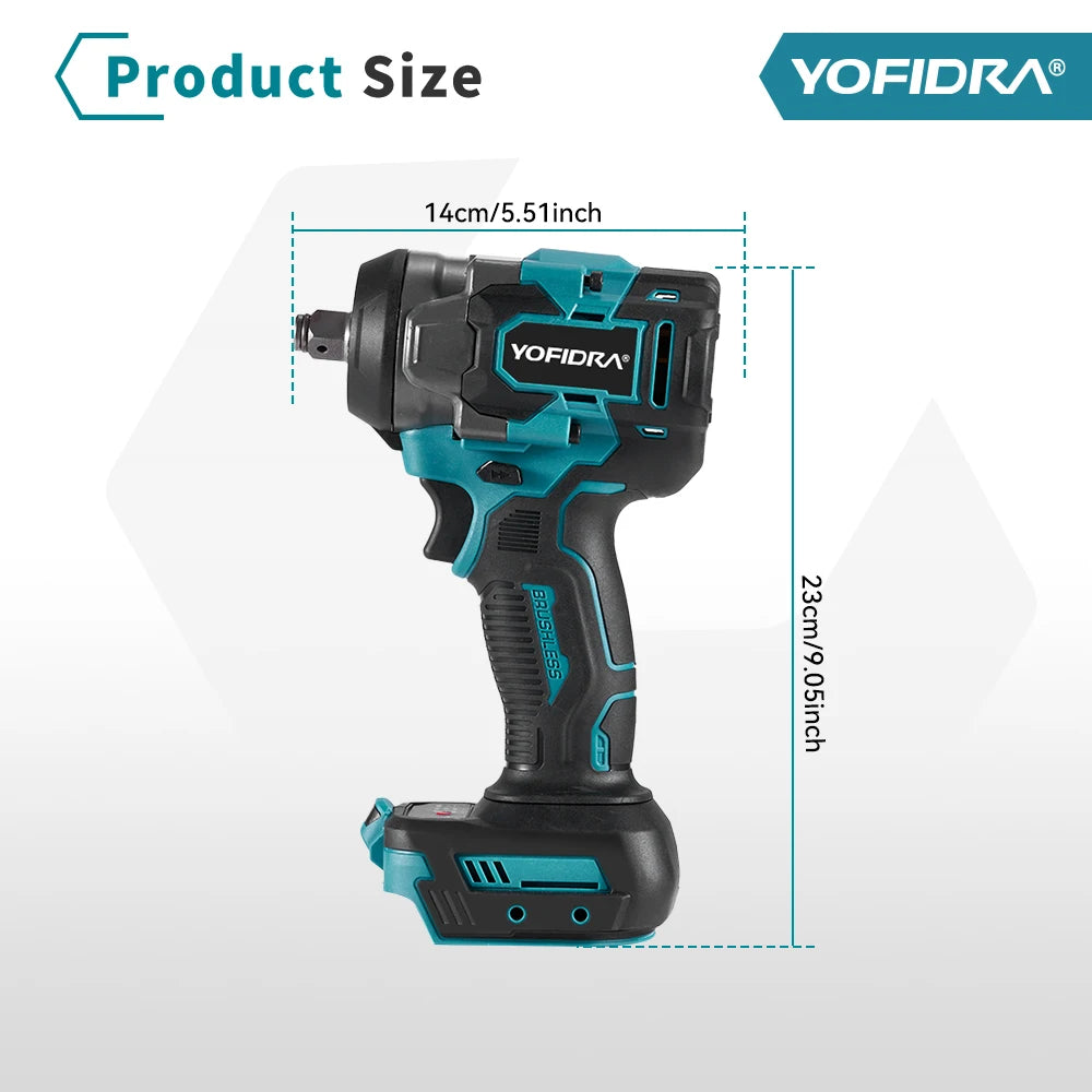 Yofidar com chave de impacto elétrica sem escova, 1200n.m, 5 engrenagens, 1/2 '', chave de fenda, ferramenta elétrica de reparo de carro para makita, pino de bateria de 18v