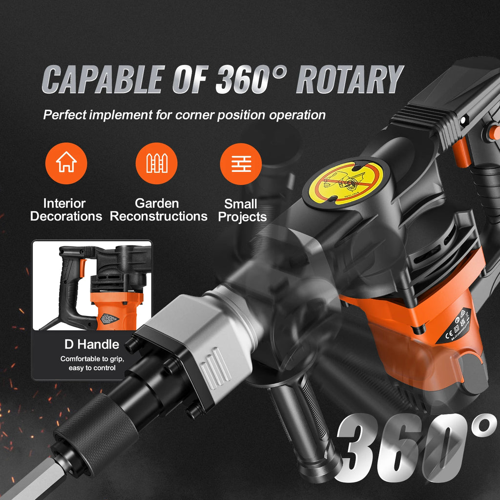 SucceBuy 1400 W Martelo de demolição Martelo elétrico Heavy Duty 2900 BPM Disjuntor de concreto 2 peças Cinzel Bits Chipping
