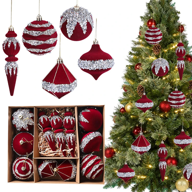1 caixa de bolas de Natal Red Velvet, enfeites pendentes para árvore de Natal, decoração para festas em casa, presentes de Natal e Ano Novo 2026