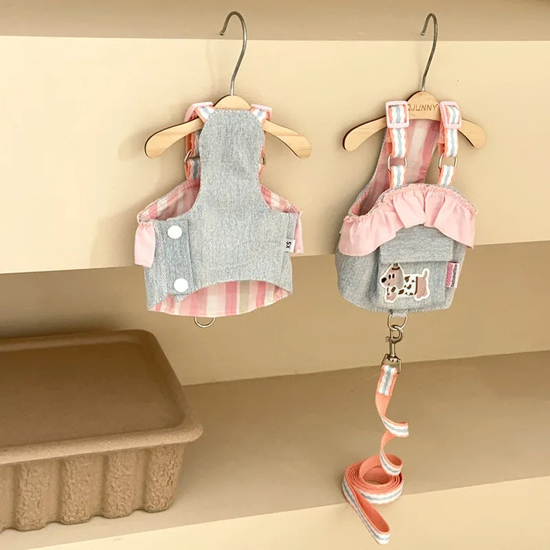 Vestido Floral com Laço para Pets, Manga Curta, Roupa de Dormir Fofa para Cães Pequenos e Filhotes