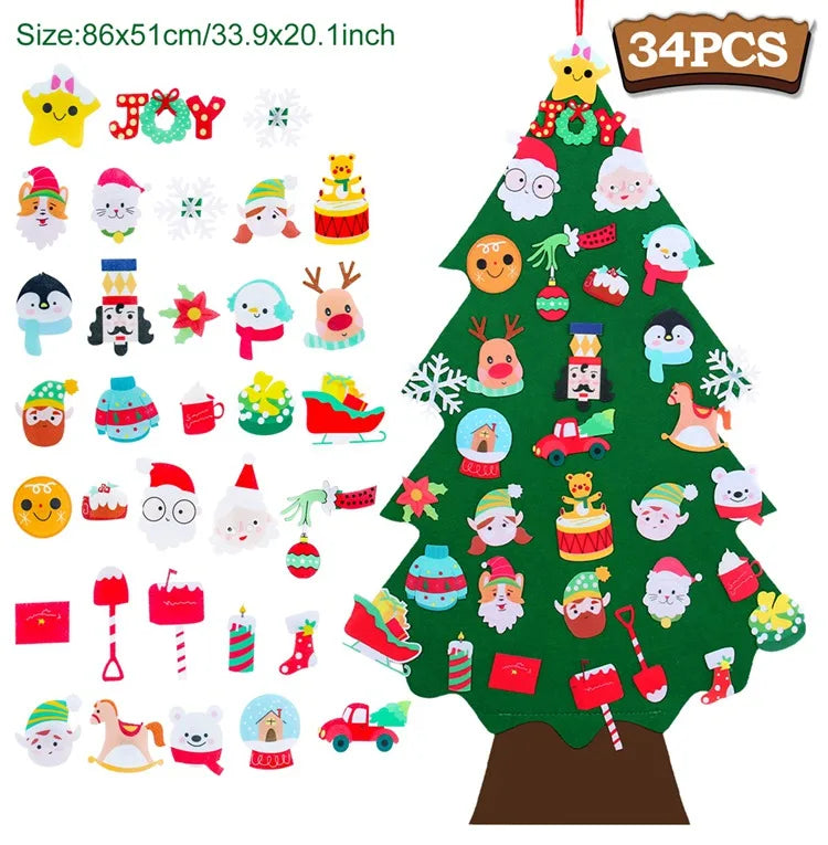DIY sentiu a árvore de Natal com luz, decorações do Feliz Natal para a casa, ornamentos da árvore do Natal, presente do ano novo, 2024