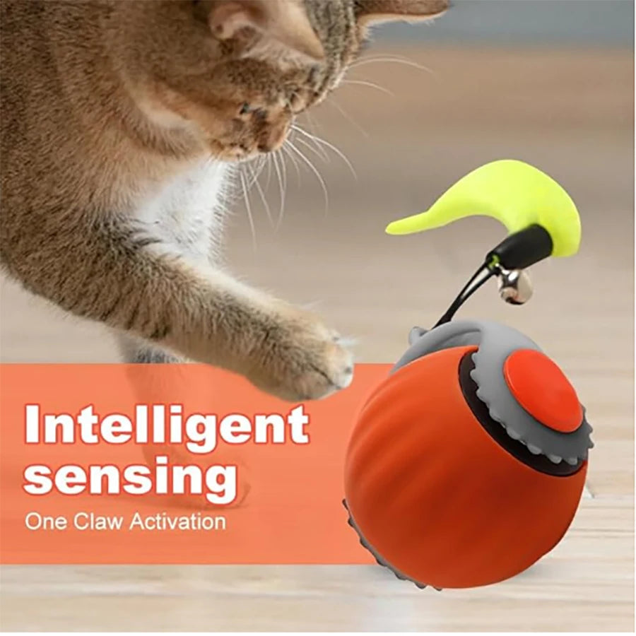 Bola interativa para gatos, brinquedo automático para animais de estimação, recarregável por USB, bola saltitante com cauda que balança, inteligente
