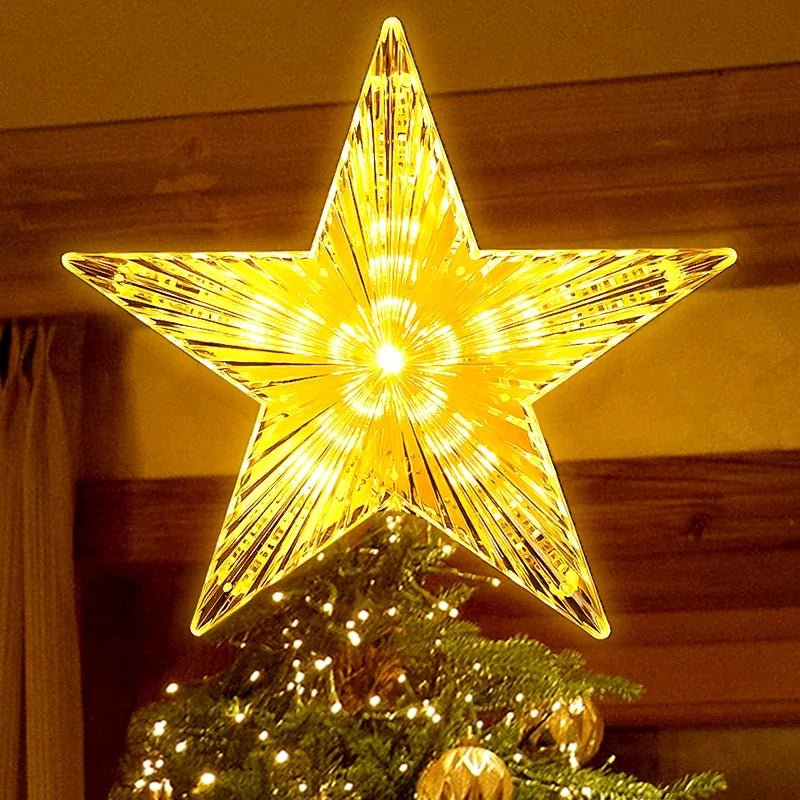 Estrela de natal árvore topper luzes led brilhante estrela lâmpada espumante luz da noite árvore de natal ornamentos superiores ano novo decoração de festa em casa