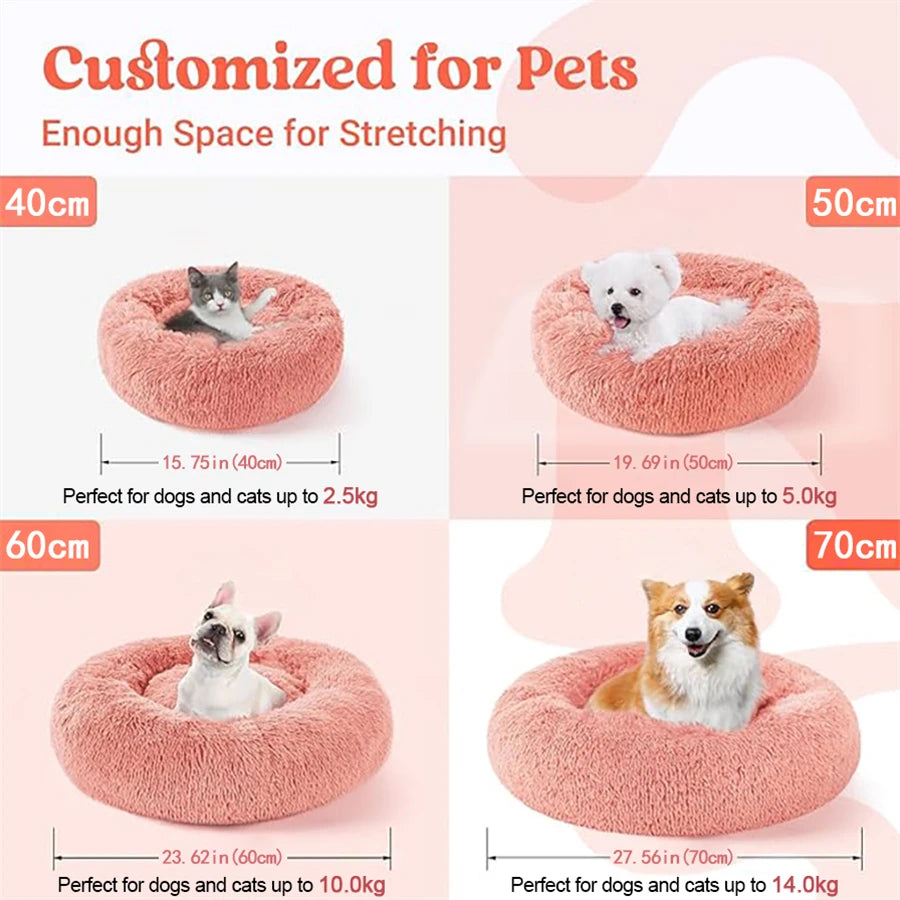 Cama Macia para Gatos e Cães, Almofada de Pelúcia Quente de Pelo Sintético, Cama Redonda Confortável em Formato de Rosquinha, Lavável para Cães e Gatos de Pequeno e Médio Porte