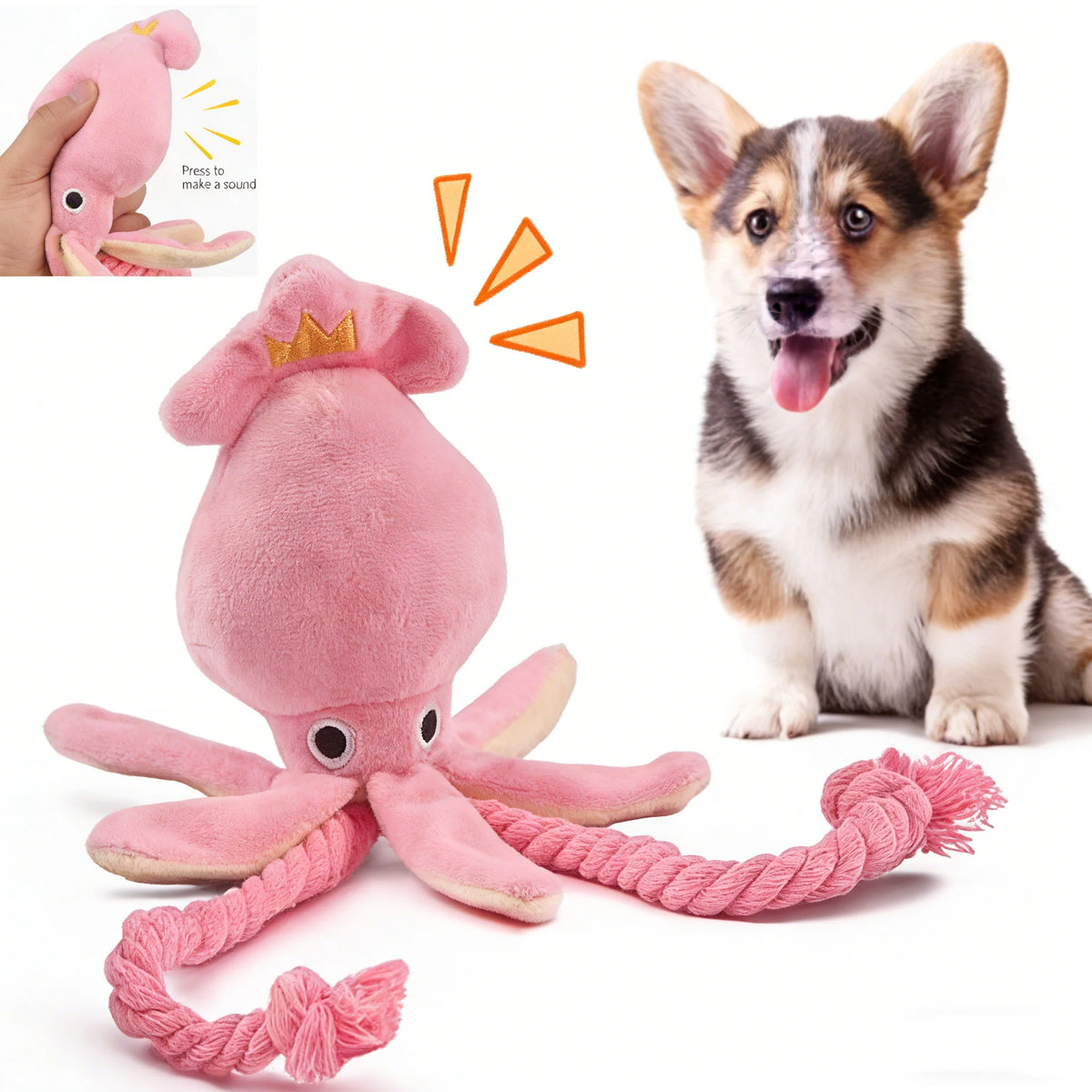 Brinquedos para cães; brinquedos para gatos; polvo de corda de algodão emissor de som; brinquedos de mastigar duráveis para limpar os dentes; brinquedos interativos para animais de estimação.