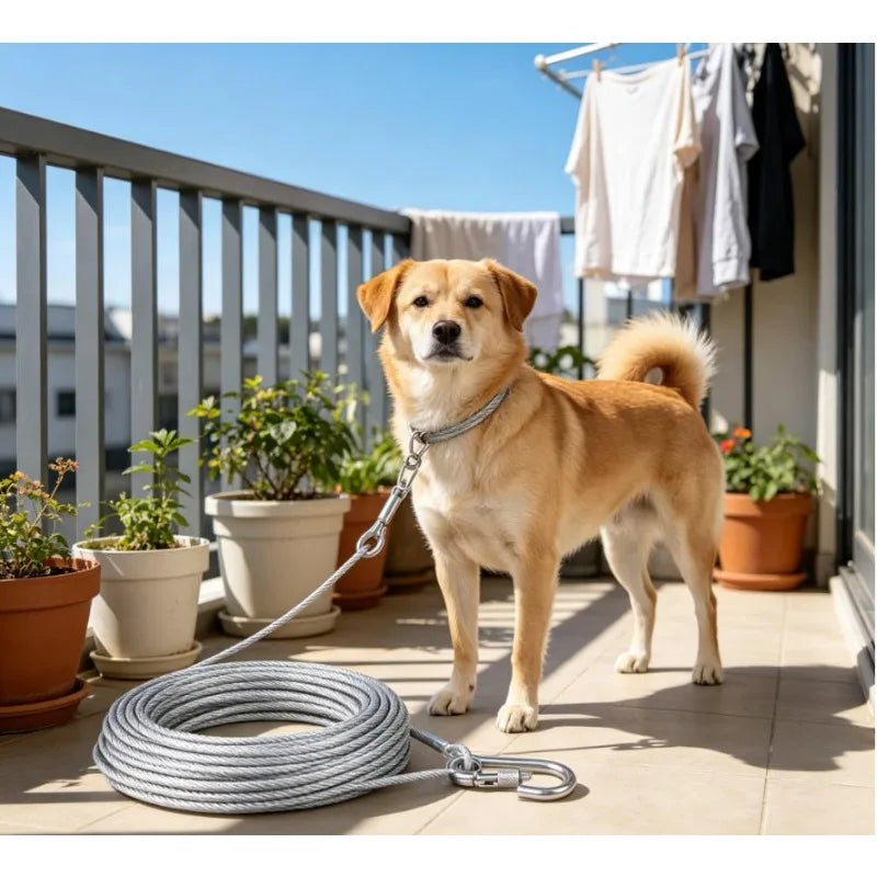 Corda de Amarração Dupla para Cães com Fivela de Metal, Cabo de Aço Antiferrugem, Coleira para Treinamento ao Ar Livre, Alça de Tração Durável