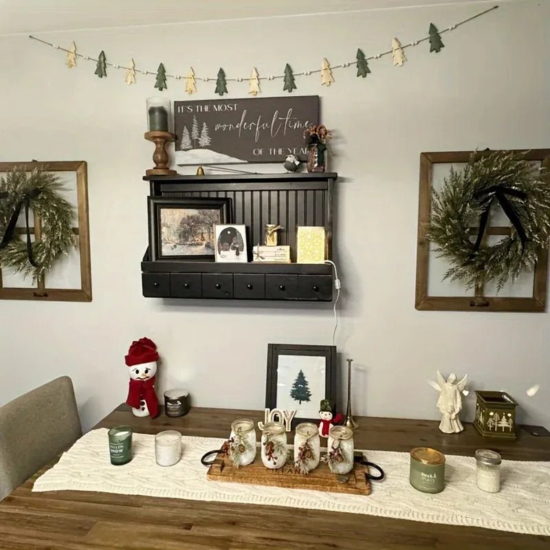 Guirlanda de Madeira de Natal com Árvores e Contas para Decoração de Lareira em Férias de Inverno