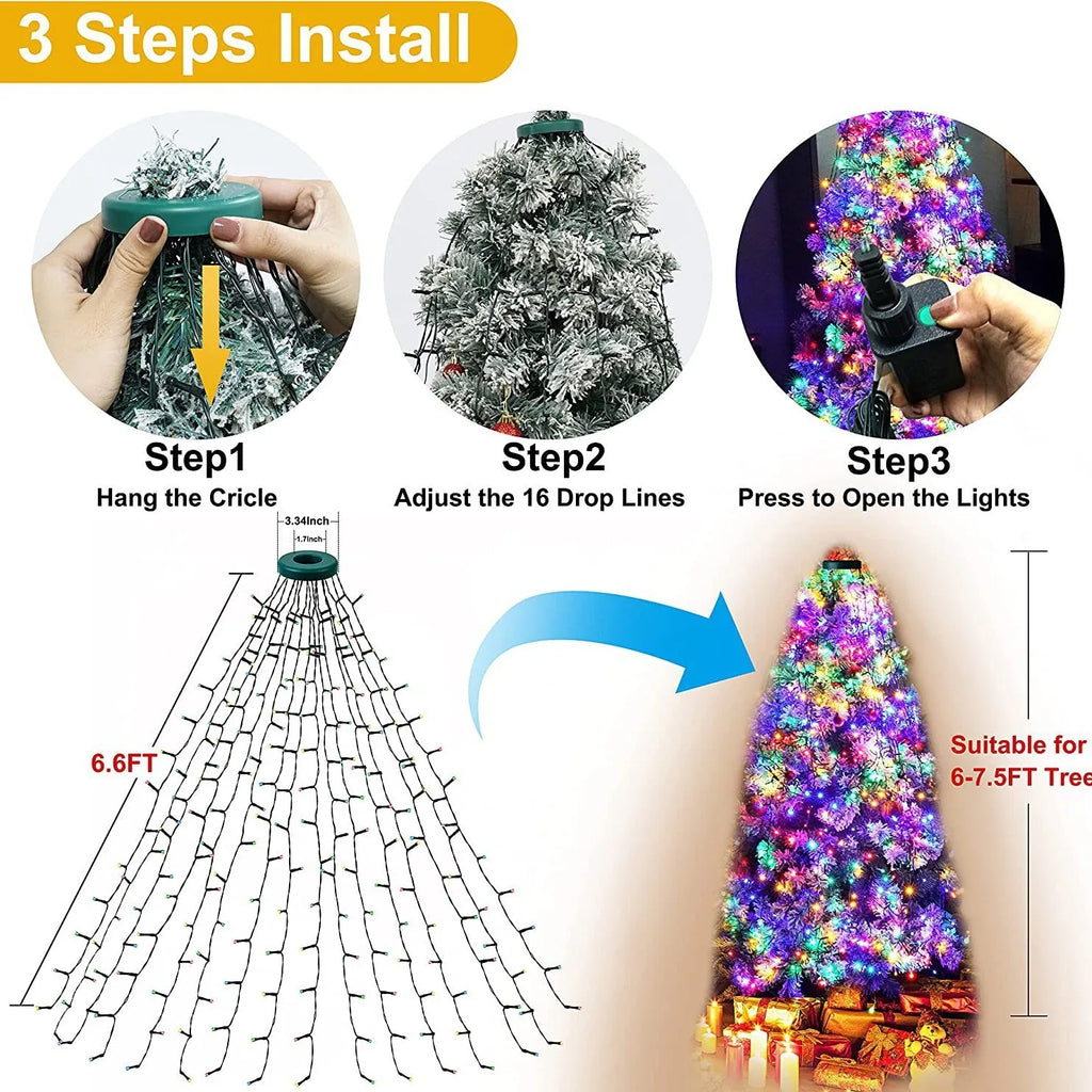 Luzes led para árvore de natal, corda à prova d'água para jardim, pátio, decoração de telhado, festa de feriado, decoração de festival