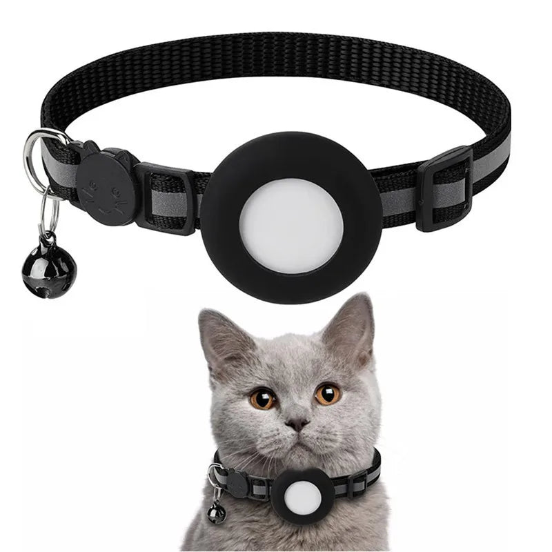 Coleira para Gato Airtag, Fivela de Segurança Refletiva com Sino, Coleira GPS Ajustável Anti-Perda para Gatinhos e Filhotes