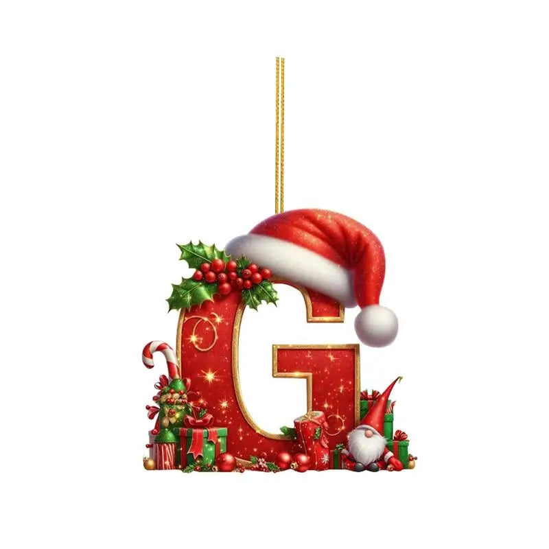 Enfeite de Natal com 26 letras, pingente plano para pendurar, ornamento personalizado, decoração festiva para árvore de Natal, presente para festas de fim de ano.