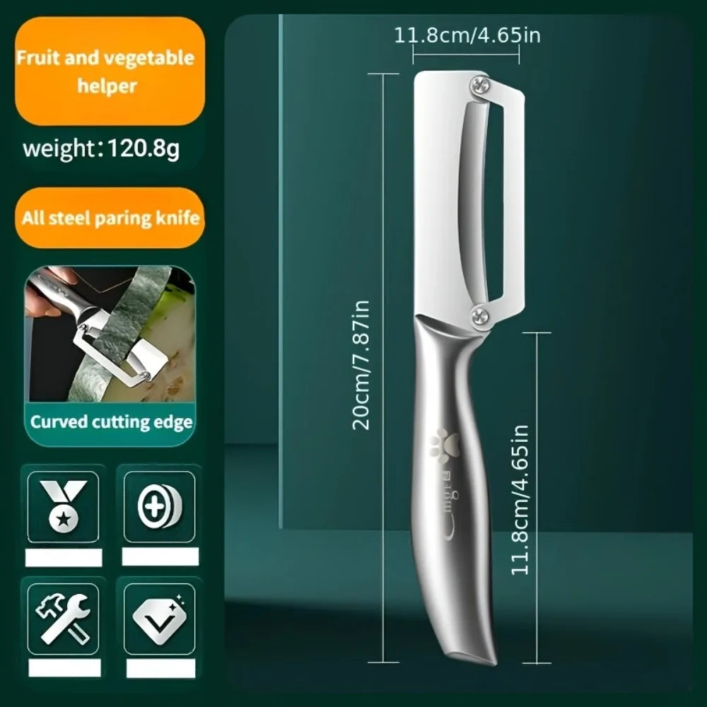 Descascador de Aço Inoxidável (1, 2 ou 3 Peças) - Afiado e Ergonômico para Descascar Rápido, Ideal para Descascar Frutas e Vegetais com Casca Dura como Cana-de-Açúcar