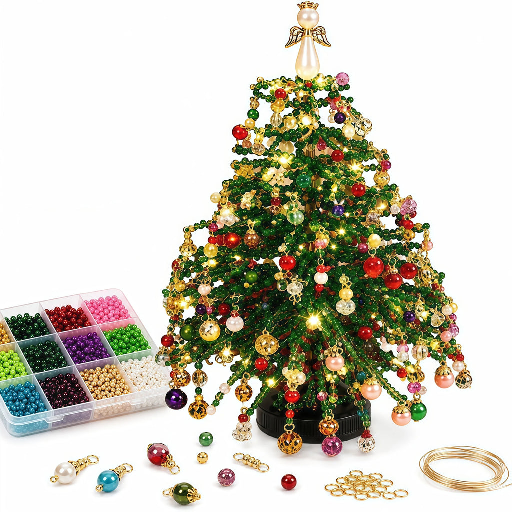 Conjunto de árvore de Natal com contas para montar – contas de cristal feitas à mão, com luzes LED, para decoração natalina em casa, ideal para adultos e crianças, e como presente.