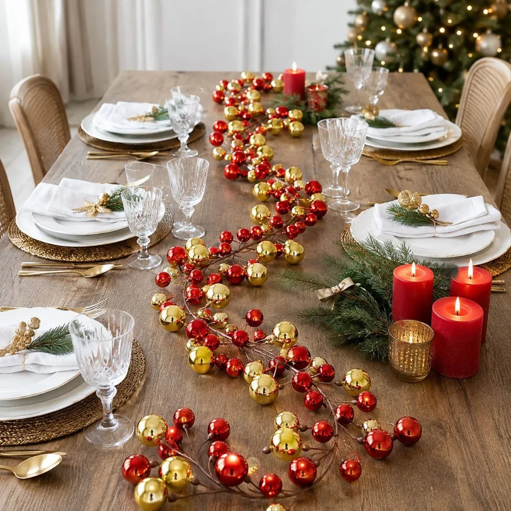 Guirlanda de Bolas Vermelhas e Douradas Longas para Decoração de Natal, Bolas de Natal Ideais para Decoração de Natal, Ano Novo e Aniversário, Decoração para Casa