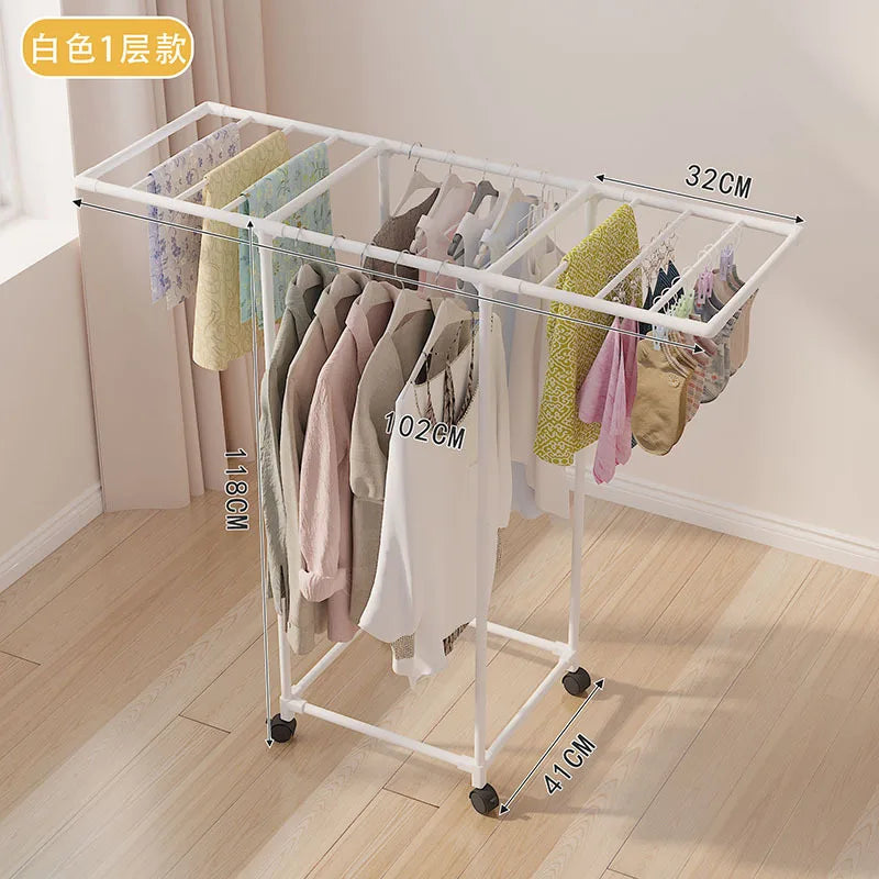 Varal de Chão com Rodas para Roupas - Cabideiro Branco para Secagem de Roupas