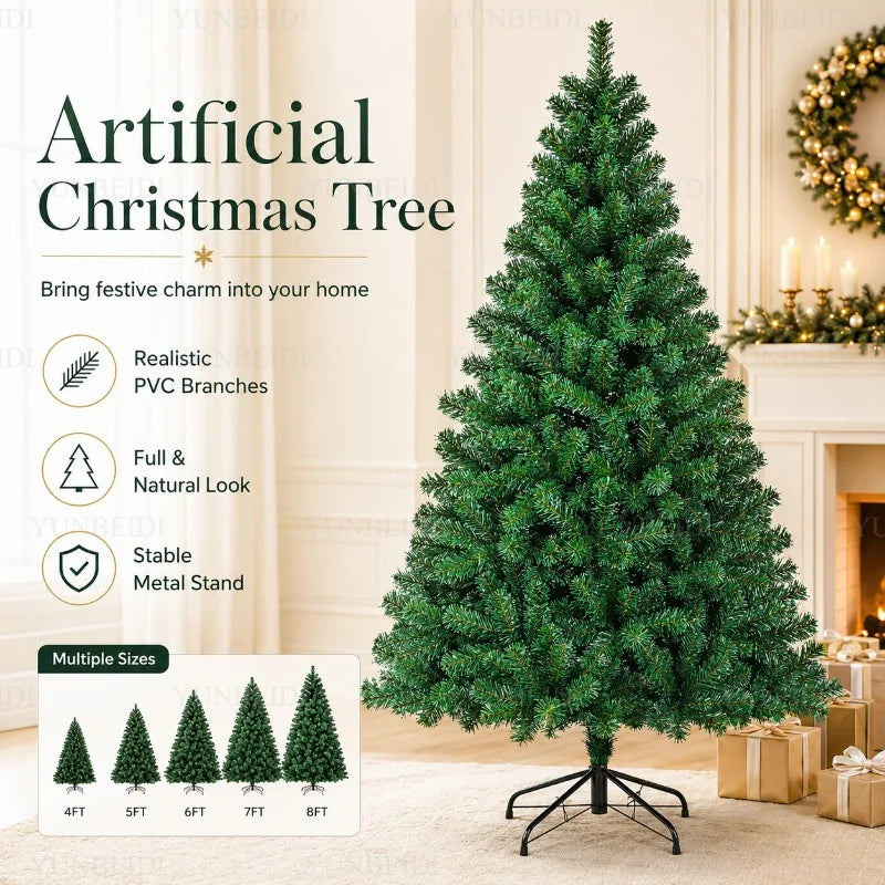 Árvore de Natal Artificial Grande em PVC com Luzes LED, de 120cm a 300cm, Decoração para Festa de Natal e Ano Novo em Família