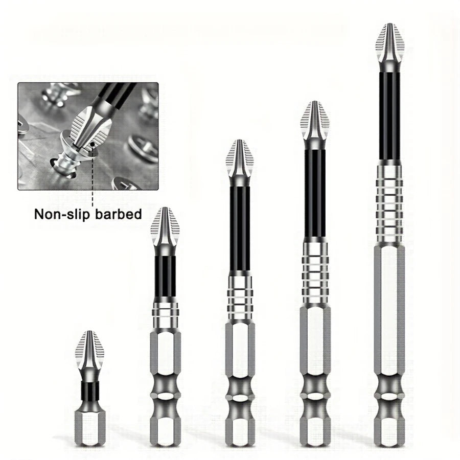 Conjunto de brocas roscadas antiderrapantes e resistentes a impactos, chave de fenda, broca de dureza, ferramentas manuais, 25/50/65/70/90/150mm