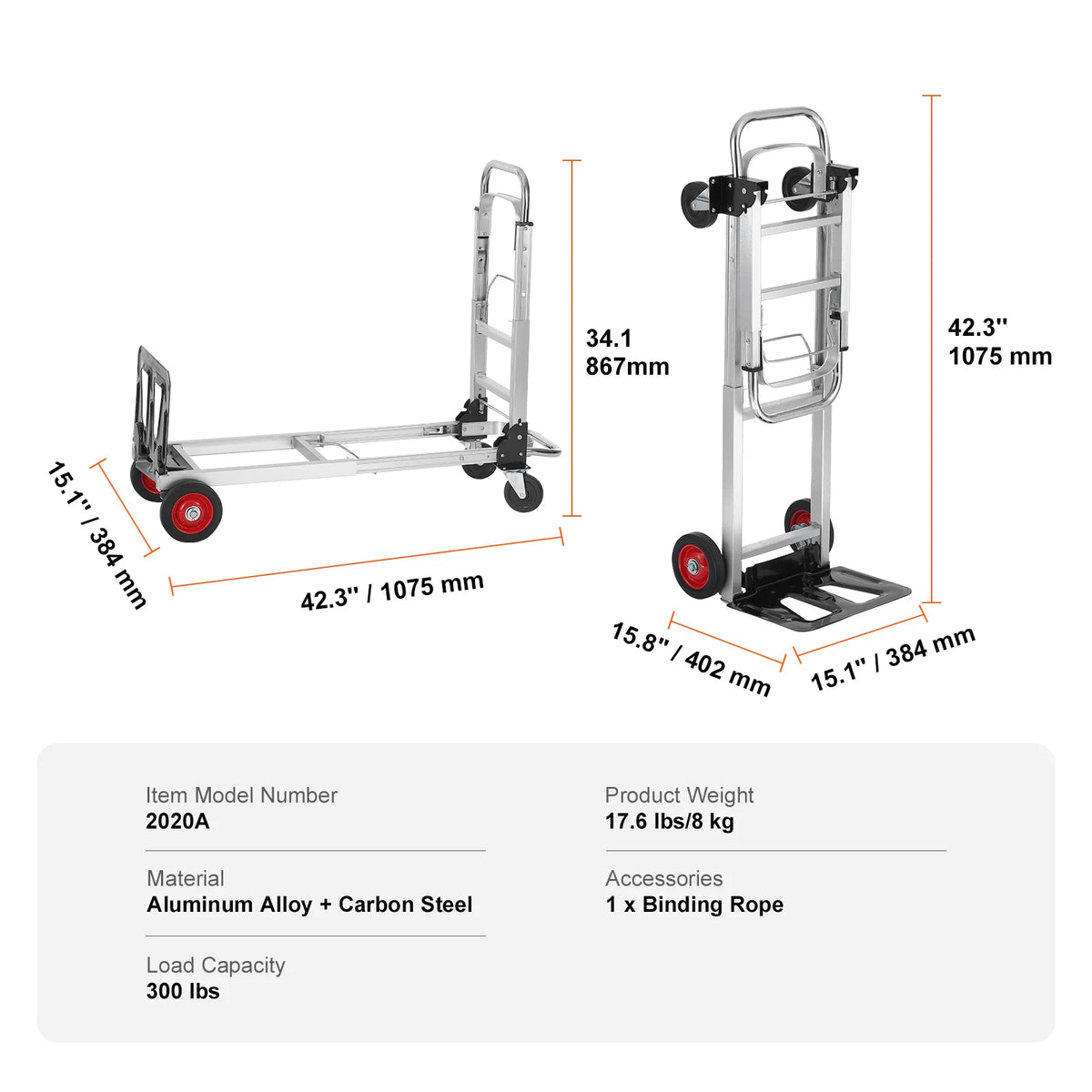 SucceBuy 400 libras de caminhão de mão dobrável leve dolly com rodas carrinho de utilidade de bagagem dobrável para transporte de armazém em movimento