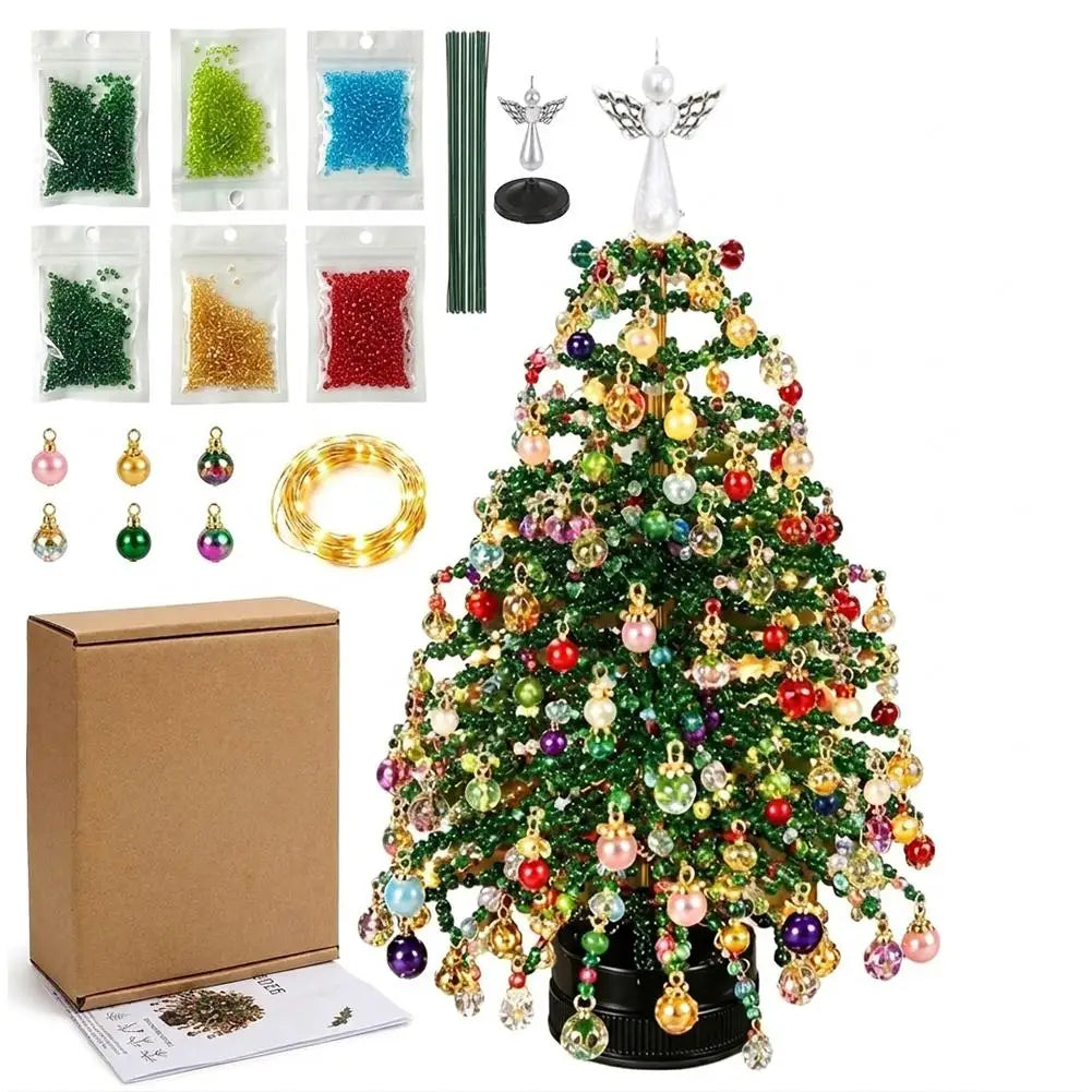 Kit de Árvore de Natal de Contas DIY, Ornamento Festivo de Mesa com Luzes LED, Contas Multicoloridas, Decoração de Férias Fácil de Montar