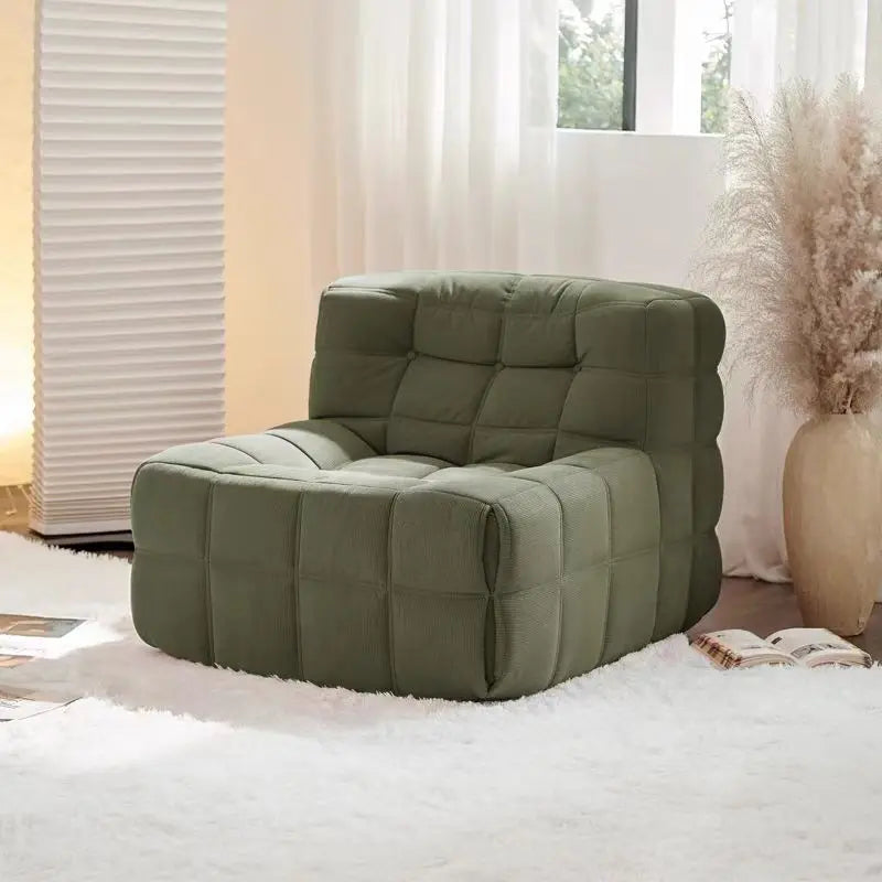 Sofá Preguiçoso Sem Estrutura de Tecido Waffle Compressível, Chaise Longue Individual Tipo Puff para Sala de Estar e Quarto