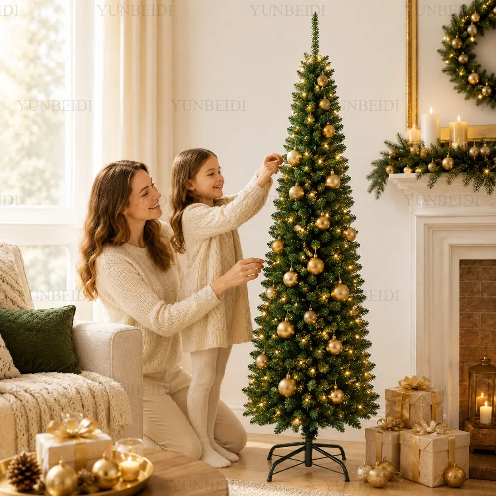 Árvore de Natal Artificial em PVC, Modelo Lápis, de 120CM a 210CM, Grande Decoração para Festas em Família e Atmosfera Natalina