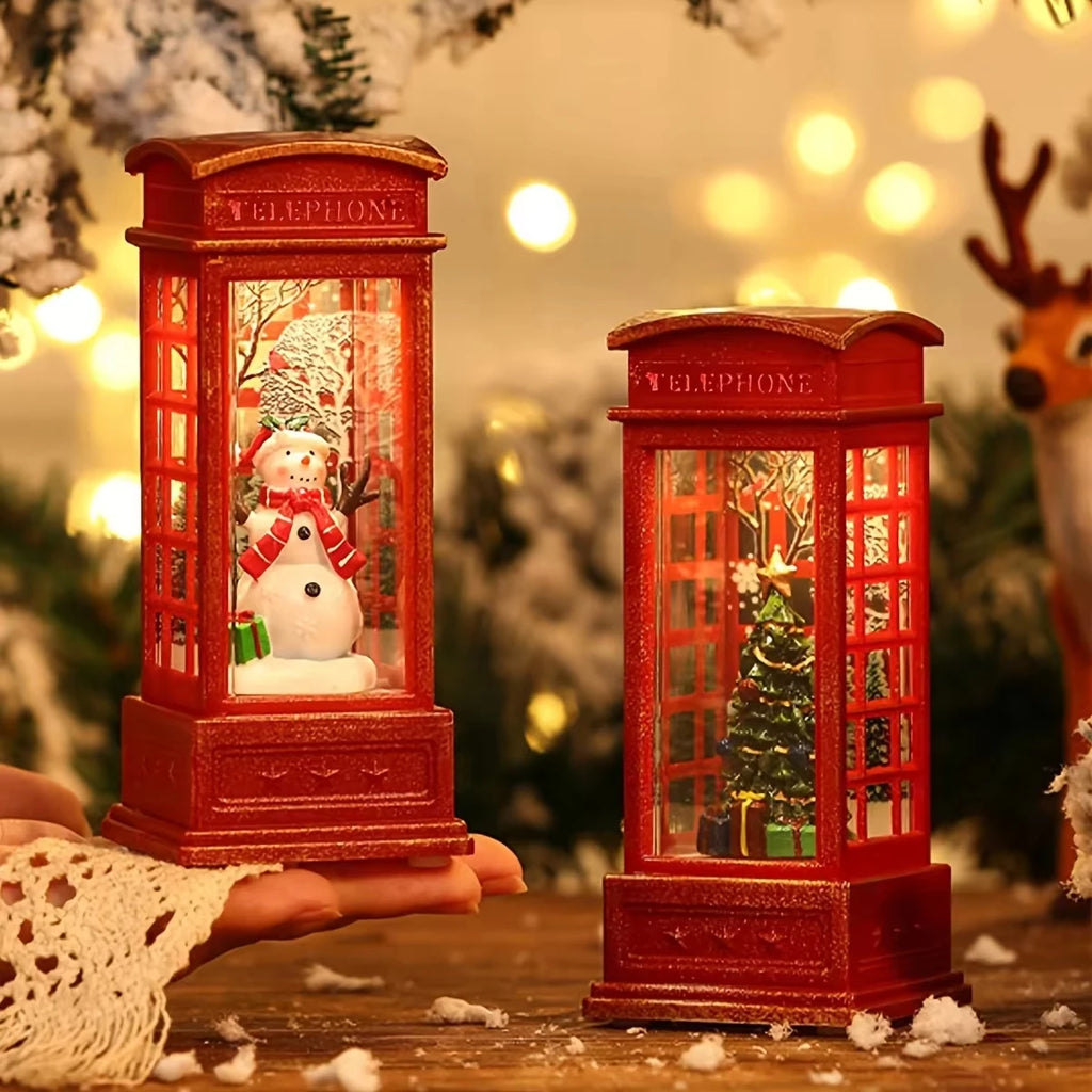 Decoração de Cabine Telefônica de Natal com Luz Noturna, Luz Noturna Retro Vermelha de Cabine Telefônica, Papai Noel/Boneco de Neve/Árvore, Decoração para Casa