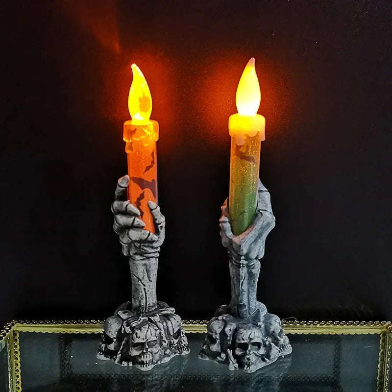 Decoração de halloween fantasma festival atmosfera layout adereços plástico fantasma mão esqueleto luz led vela luminosa