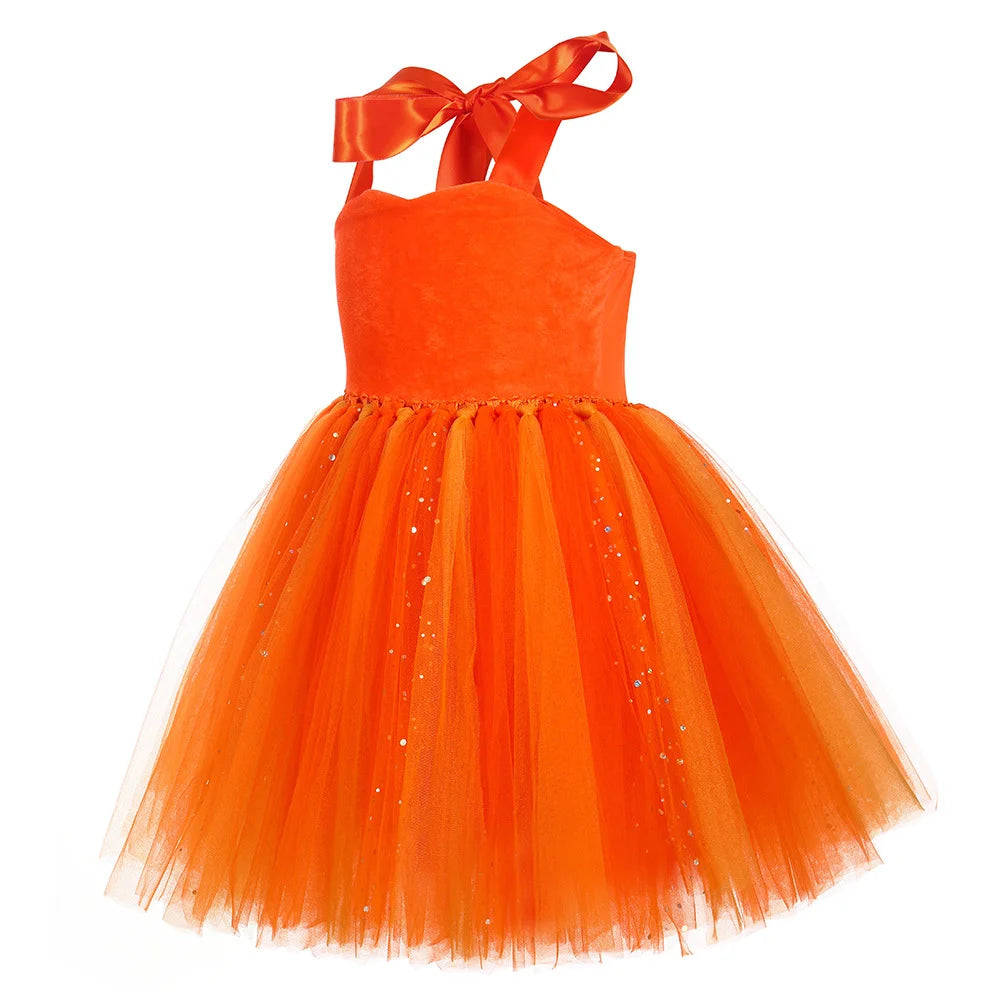 Meninas esquilo traje crianças laranja animal temático tule tutu vestido para meninas da criança halloween carnaval festa vestir-se roupas