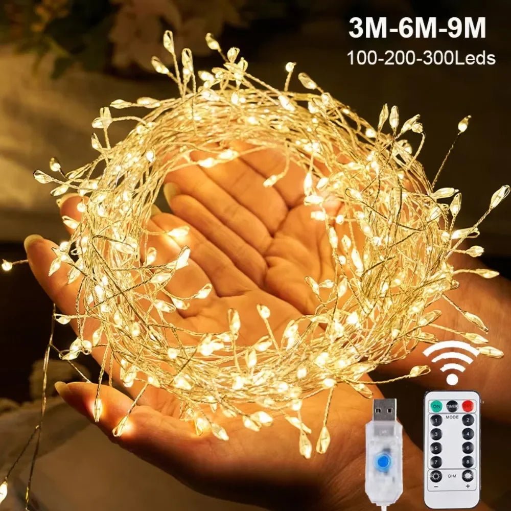 Luzes de cordão LED para decoração de árvore de Natal, guirlanda de Halloween e Ano Novo, luzes de fada com alimentação DC EU/US para decoração de casamento, festa e Natal