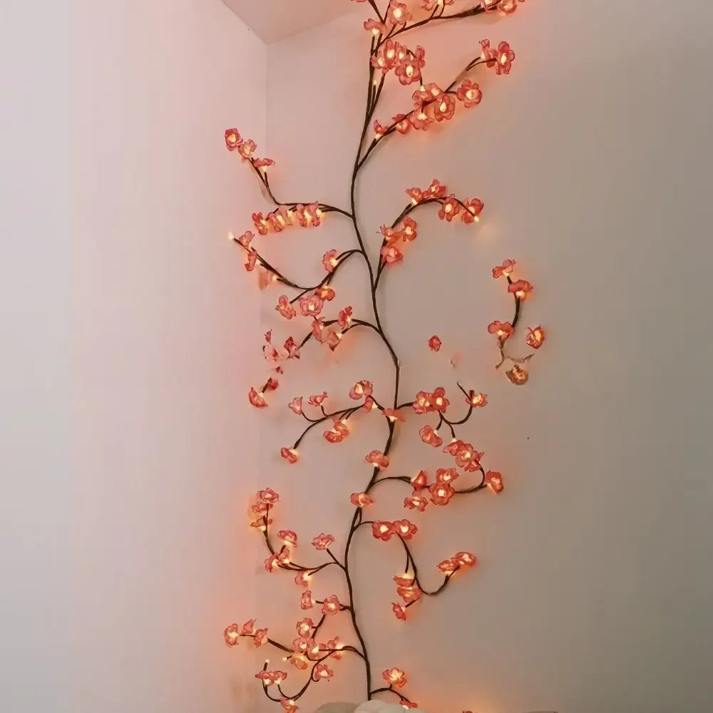 Flor de cerejeira salgueiro videira galho decoração guirlanda natal interior casa parede porta cereja led ramo árvore luzes para decorações de parede