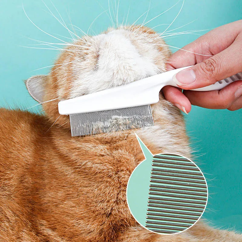 Pente de pulgas cão gato escova de remoção de pêlos de aço inoxidável dentes densos pente em linha portátil pet universal aliciamento limpeza suprimentos