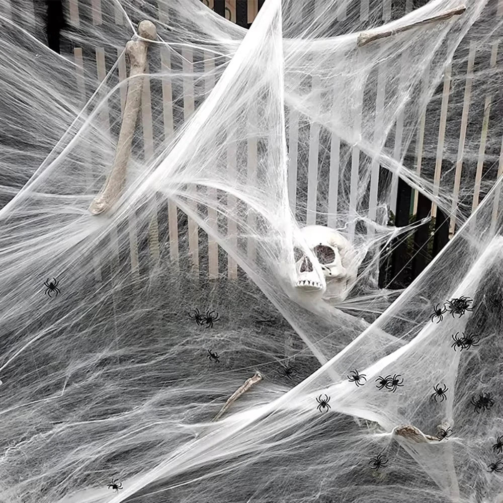 Decoração de Halloween Teia de Aranha, Teia de Aranha Artificial, Teia Elástica com Aranha, Decoração Gótica de Casa Assombrada