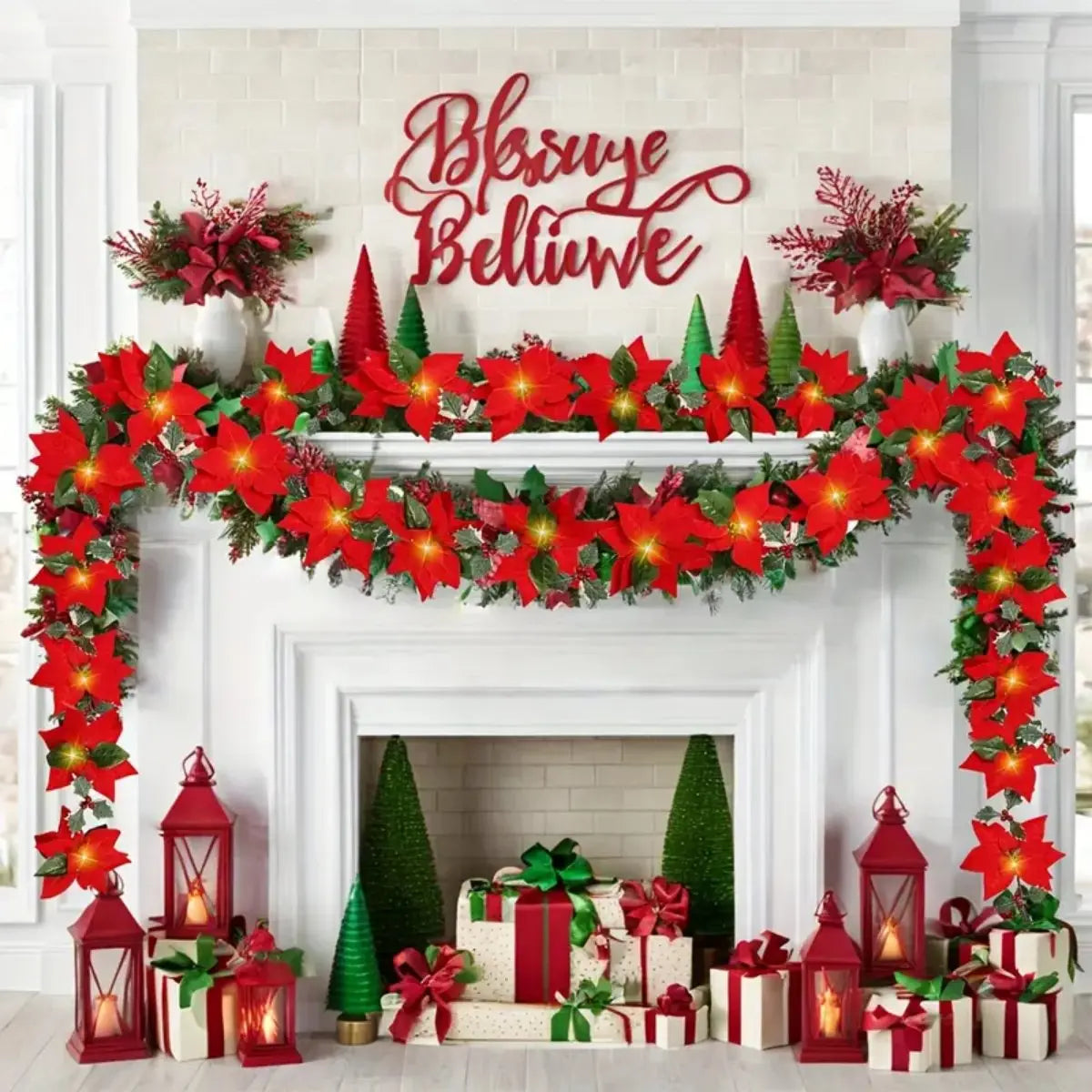 1pc natal 10/20 led guirlanda luzes com bagas vermelhas & folhas de azevinho alimentado por bateria para casa interior lareira decoração de natal