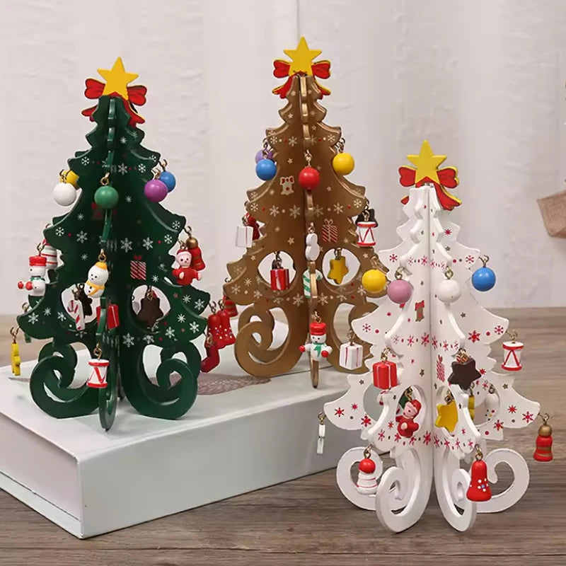 Árvore de natal infantil artesanal diy estéreo de madeira layout de cena de árvore de natal decorações de natal ornamentos 17 19cm de altura