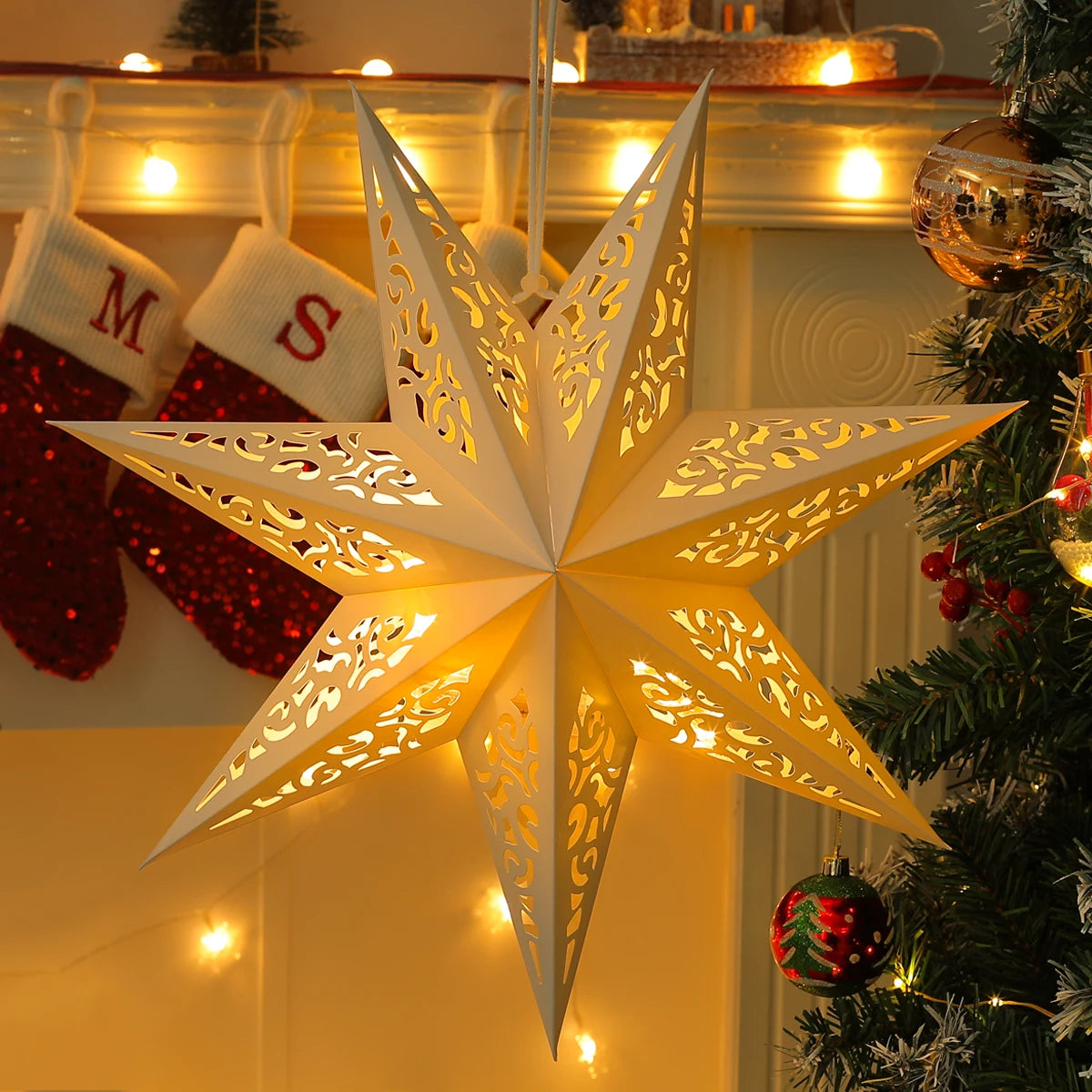 Estrela oca pendurado pingentes ramadan decoração 2024 para casa navidad natal noel presentes enfeites de natal ano novo 2024