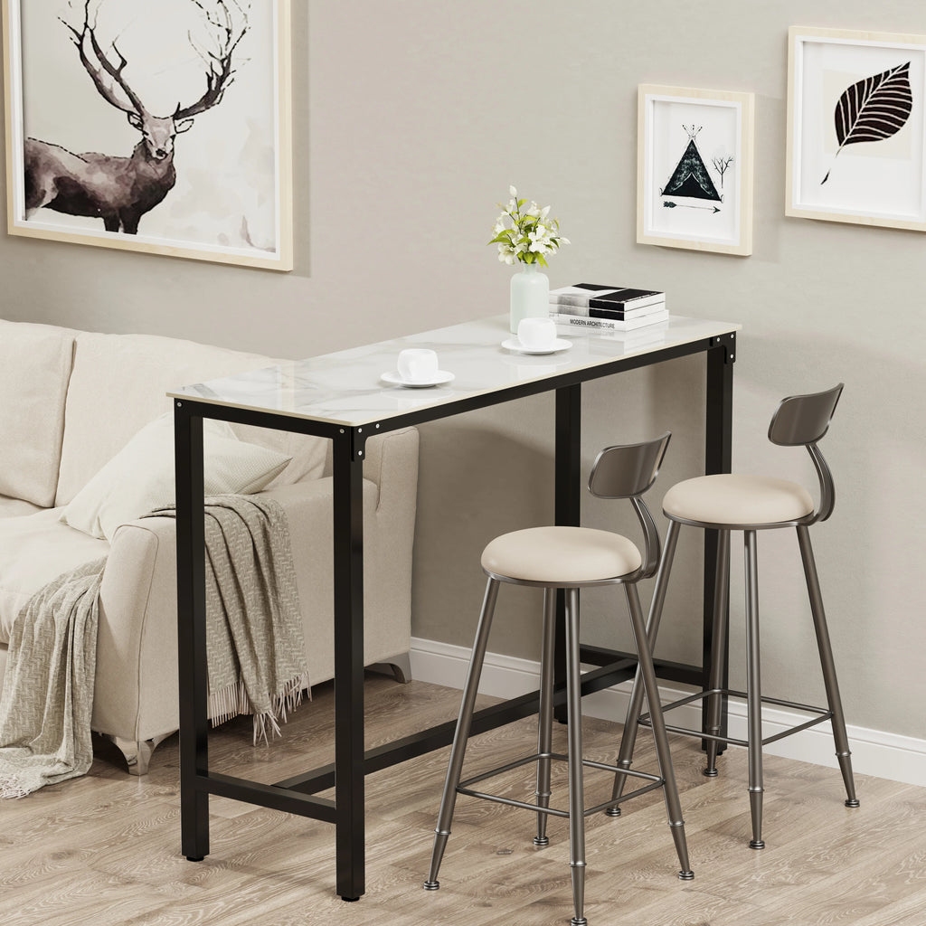 Retângulo sinterizado pedra bar mesa, alta Top Pub mesas, mesa de jantar com metal preto frame, contra altura, branco
