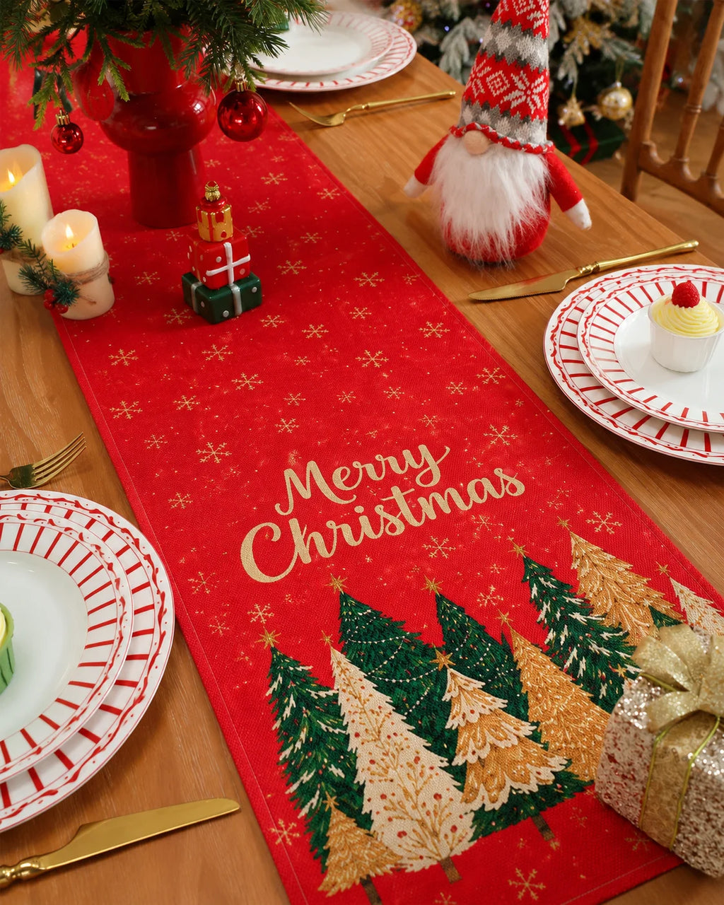 Caminho de Mesa com Tema de Árvore de Natal, Decoração Festiva de Mesa, Adequado para Festas de Natal de Inverno, Decoração de Casa para as Festas, Presente de Natal