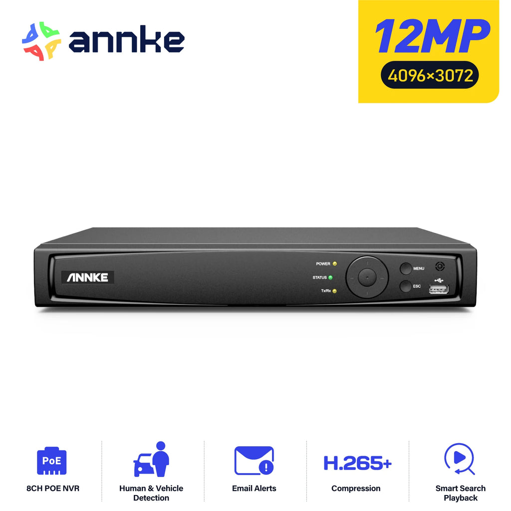 Annke 8ch 16ch 12mp poe gravador de vídeo h.265 + nvr segurança de vigilância de vídeo para 2mp 4mp 5mp 6mp 8mp/4k 12mp ip poe câmera