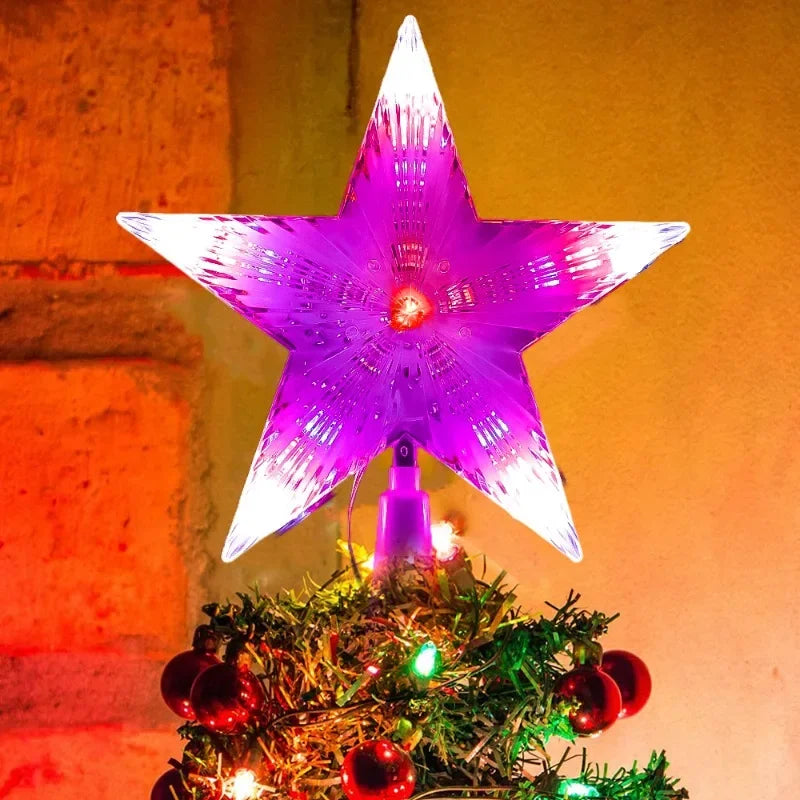 Estrela de natal árvore topper luzes led brilhante estrela lâmpada espumante luz da noite árvore de natal ornamentos superiores ano novo decoração de festa em casa