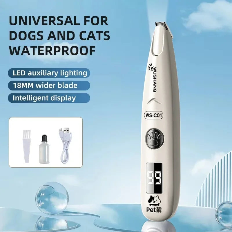 Aparador Elétrico para Cães com Luz LED, Impermeável, Aparador de Pelos para Patas de Animais de Estimação, Baixo Ruído, para Rosto, Patas, Orelhas e Pelos de Gato e Cão