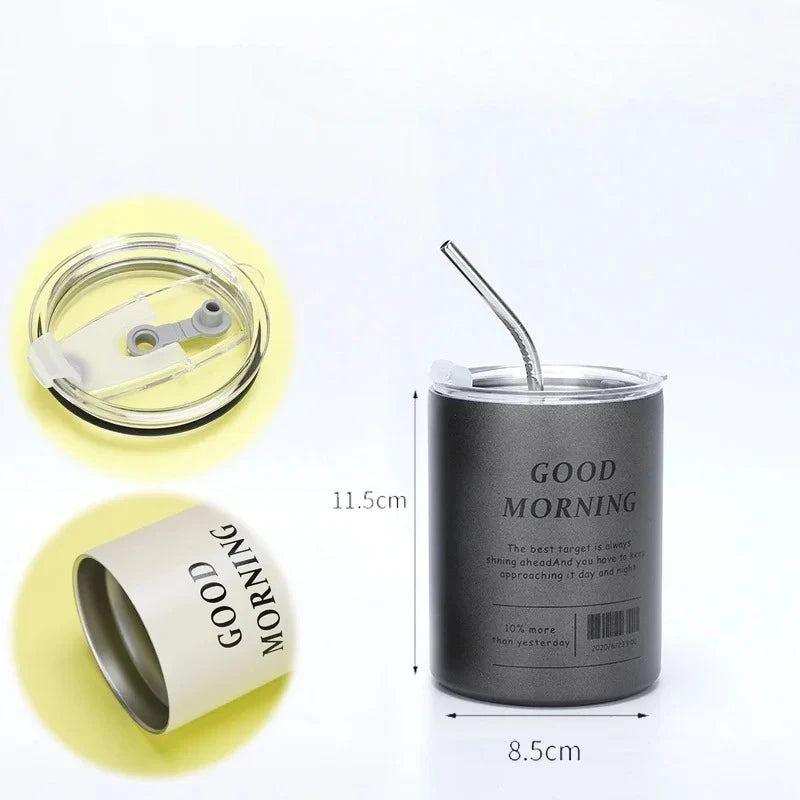 Copo Térmico de Aço Inoxidável 304 de 600ML com Canudo, Copo Reutilizável de Dupla Camada para Café Americano Gelado e Água Fria, Portátil