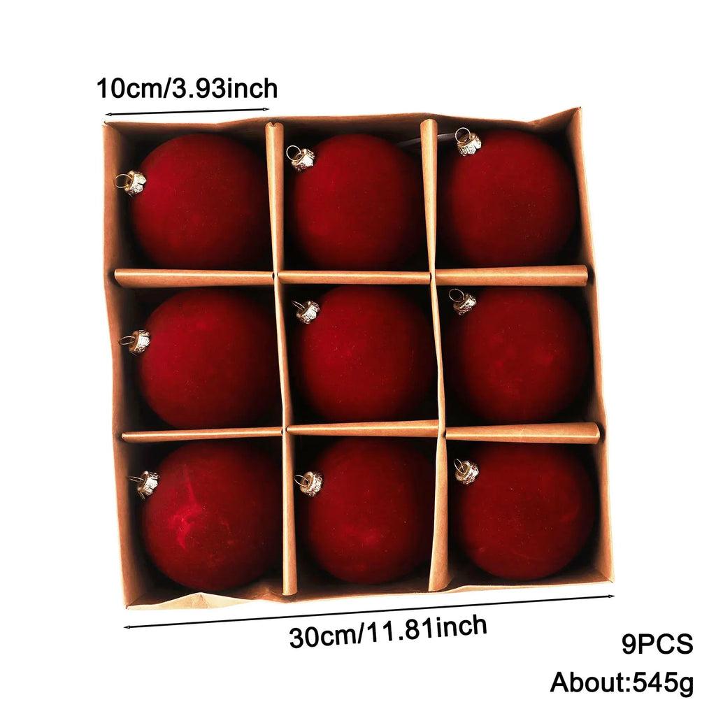 9 pçs 10cm bola de natal ornamentos árvore de natal pendurado pano de veludo bolas decorativas festa em casa decoração da árvore de natal ano novo