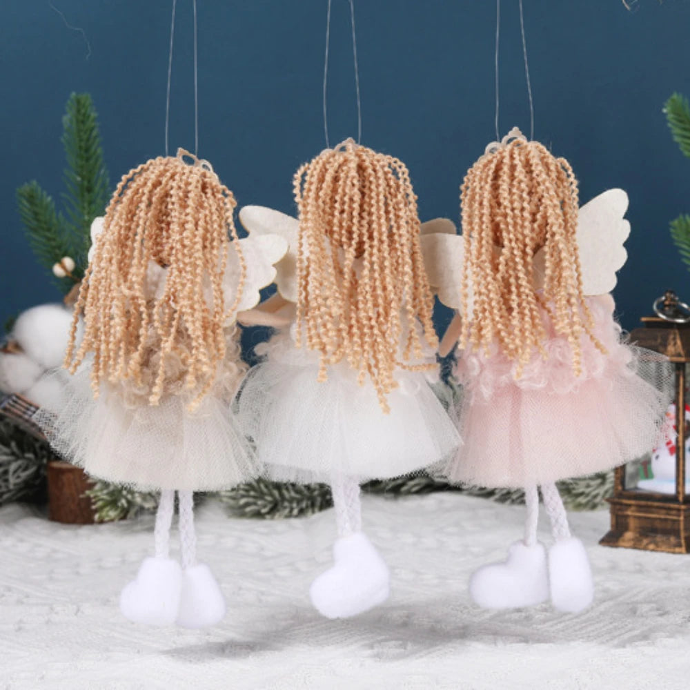 Natal Pendurado Malha Sequin Saia, Anjo Xmas Árvore Pingente Enfeites, Decoração de Casa, Noel, Presentes, 2022