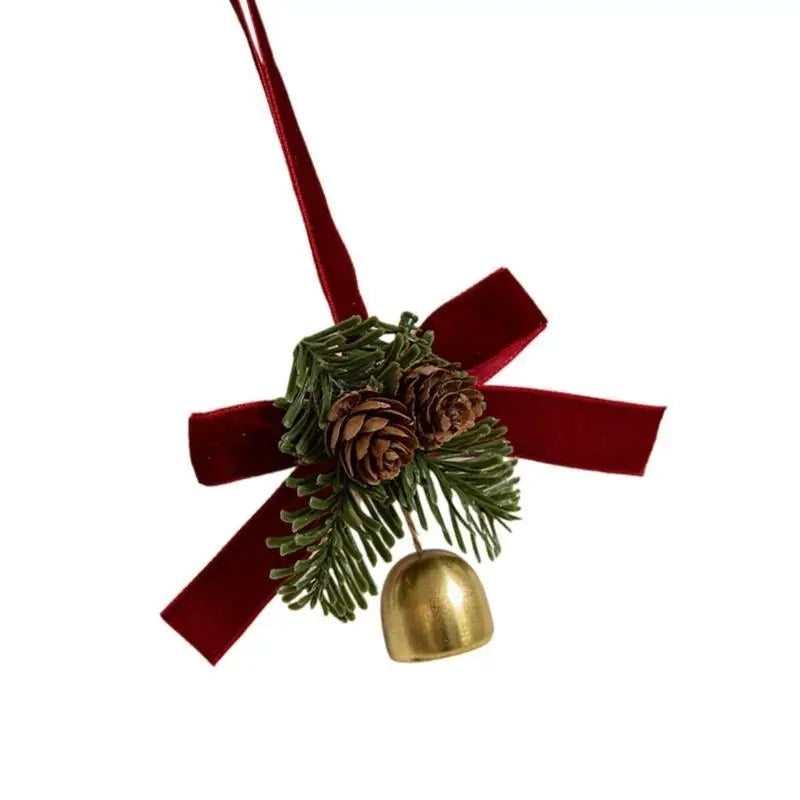 E8bd veludos bowknot pinha sinos árvore pendurado ornamento decoração para casa