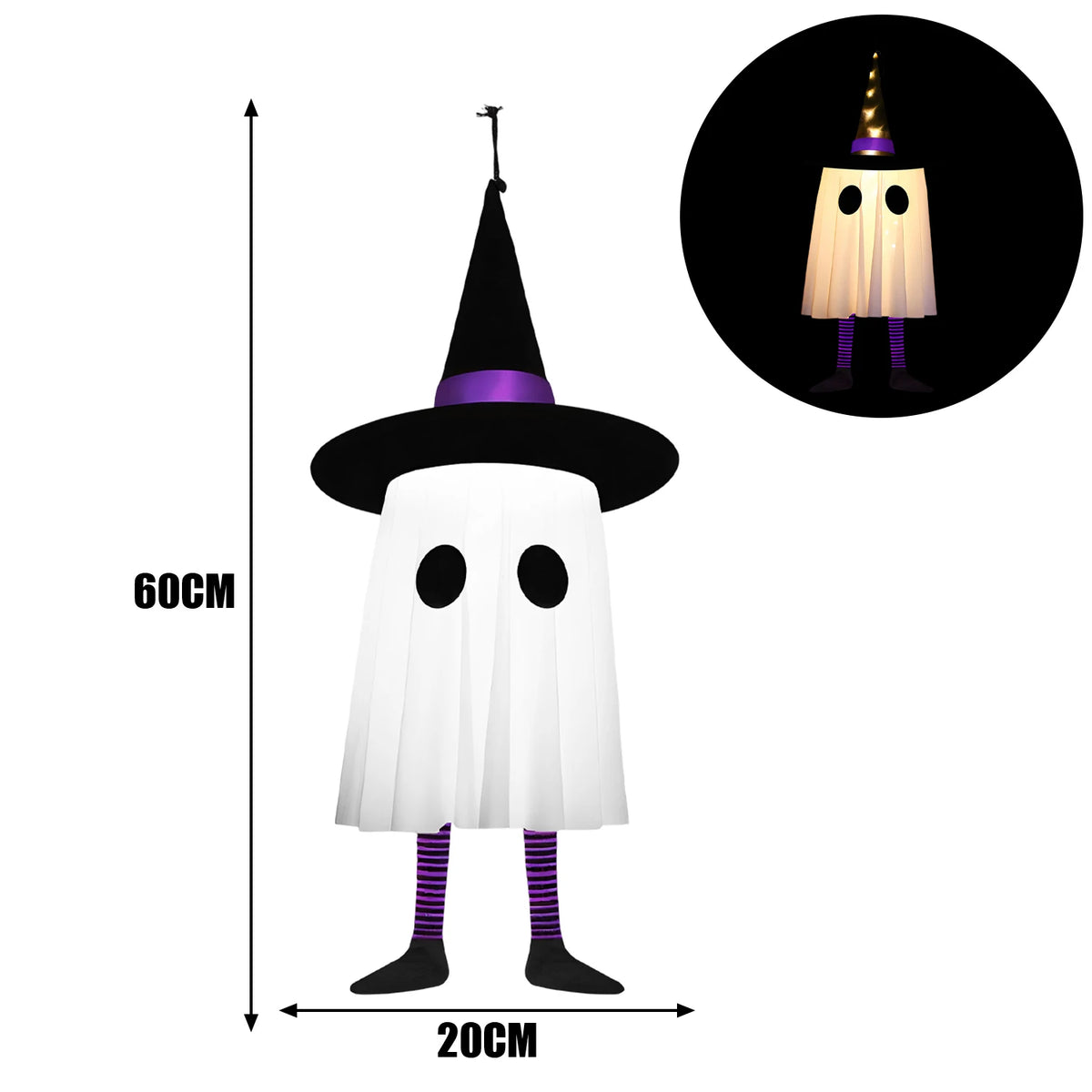 Decorações de Fantasmas Pendurados para Halloween, Luzes de Chapéu de Bruxa para Halloween ao Ar Livre, Fantasmas Brilhantes para Árvores de Jardim, Decoração de Halloween para Quintal