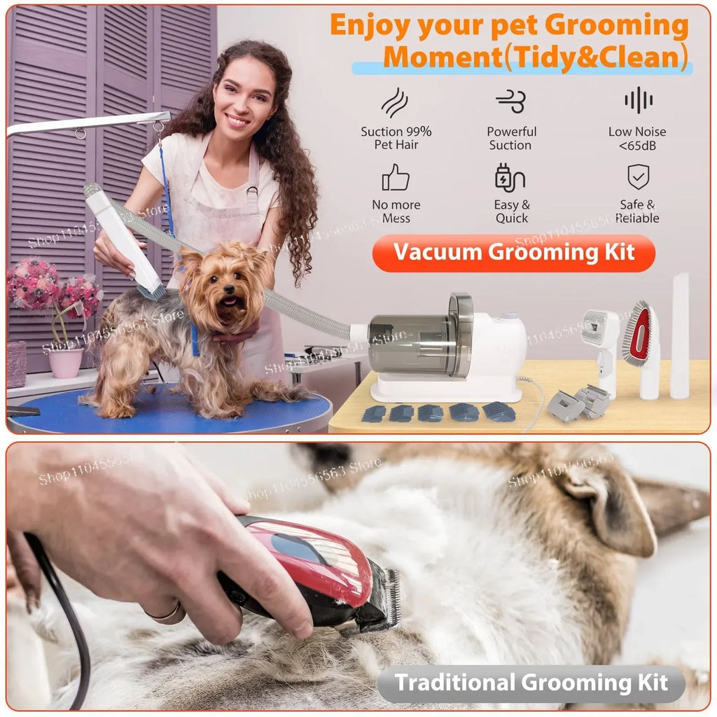Kit de preparação para animais de estimação 6 em 1 com sucção a vácuo, máquina de cortar cabelo para cães e gatos de cabelos longos/curtos