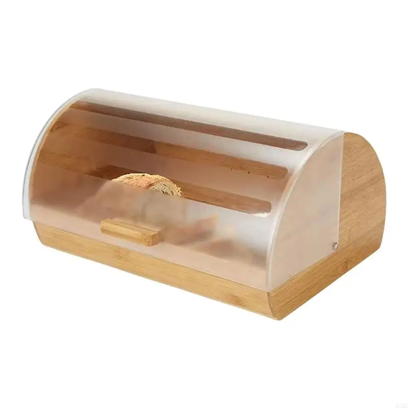 Caixa organizadora pão bambu natural com tampa transparente para frescor e fácil visualização, perfeita para armazenamento