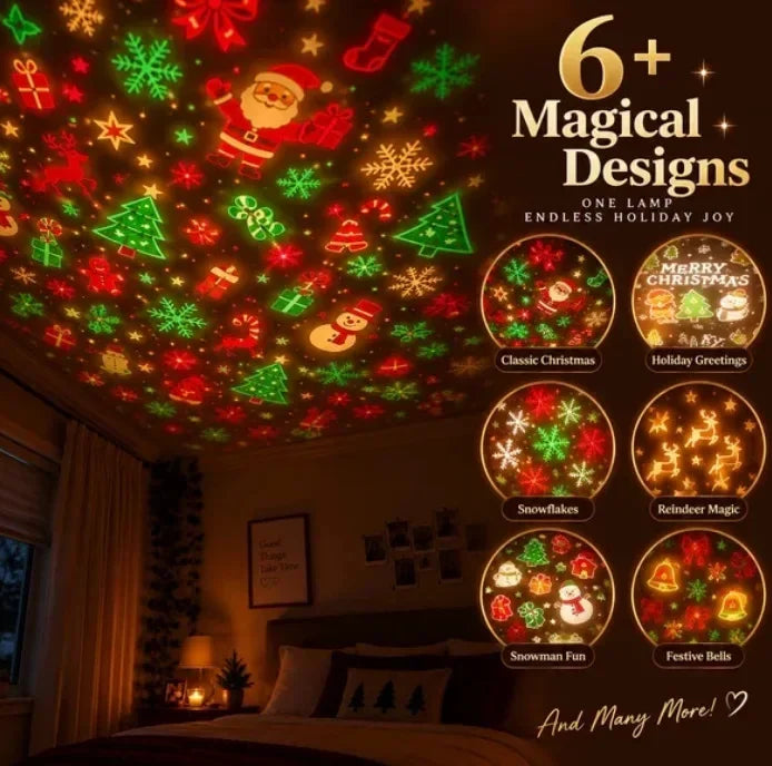 Projetor de árvore de Natal para decoração de interiores, HD, USB, Natal, reproduz cenas festivas, projetor de luz artesanal para casa, parede, decoração de festa de Natal.